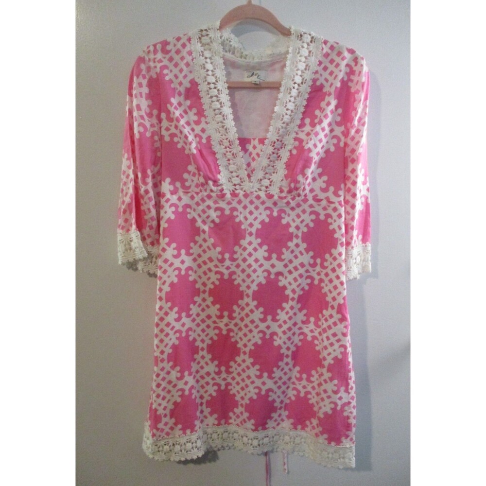 Milly of New York Womens Sz 6 3/4 Sleeve Pink Summer Dress Cotton Swim Cover Up